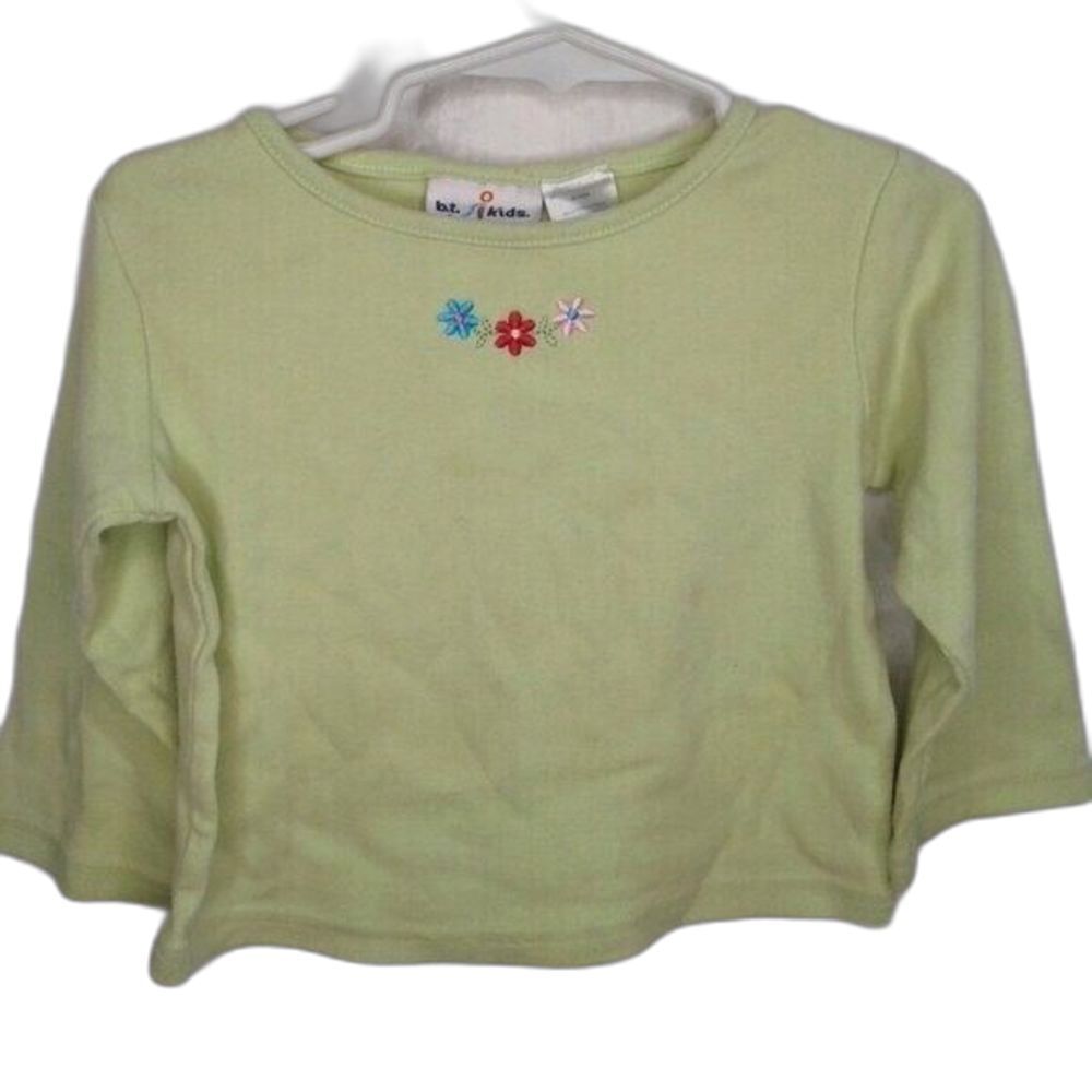 b.t. kids Toddler Long Sleeve Top Lime Green Embroidered Flowers Size 24 Months